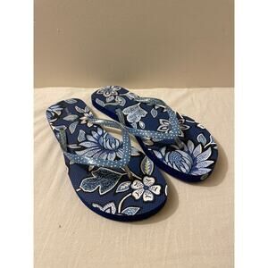 Vera‎ Bradley Women's Size 9-10 Floral Flip Flop Blue Thongs Sandal Water
